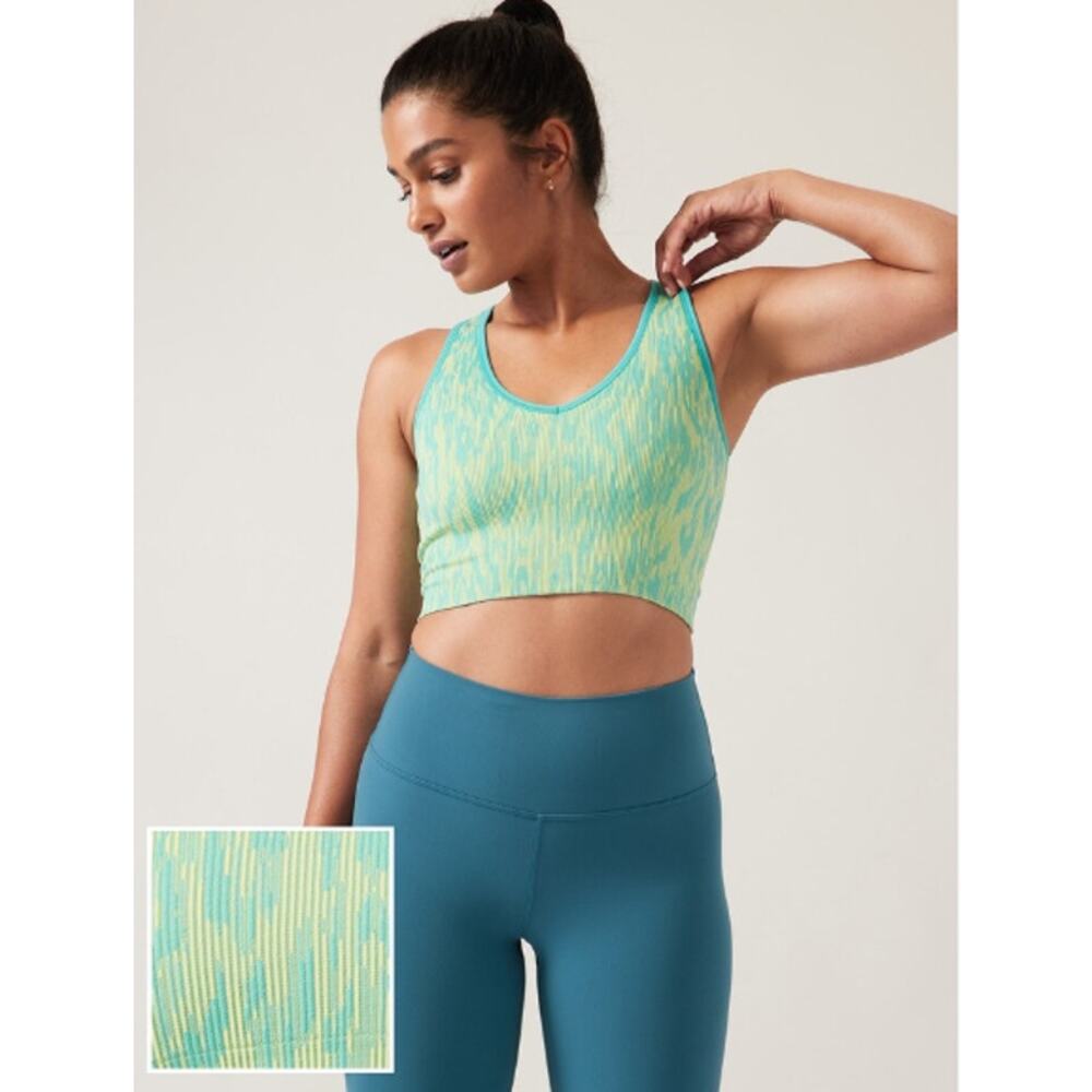 Athleta Aurora Seamless Crop Rib‎ Tank Blue Neon Green Vneck XL